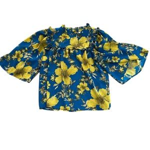 Happy X Nature by Kate Hudson Blue Floral BOHO Blouse Shirt Top Women's SZ M
